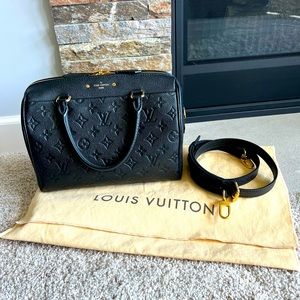 100% Auth Louis Vuitton Black Empreinte Monogram Speedy Bandouliere 25 Excellent